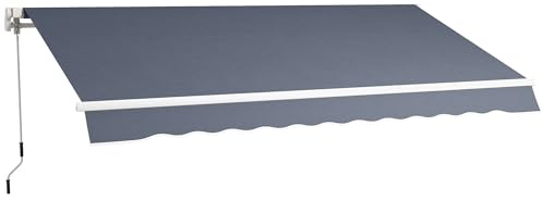 Outsunny Tenda da Sole 3.6x2.5 m con Braccio Avvolgibile, Tenda Parasole da Esterno a Manovella in Alluminio e Tessuto Poliestere, Protezione UV, per Giardino, Balcone, Porte, Finestre, Grigio Scuro