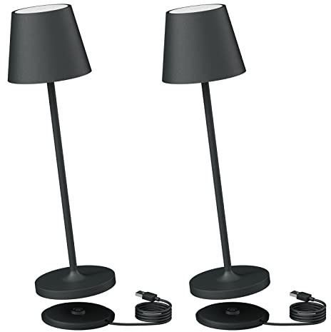 K-Bright 2 Stück Dimmbare Akku Tischleuchte 38cm mit Ladestation Anthrazit | Akku tischlampe aus Aluminium Für Esstisch, Bartheke, Camping, 3000K warmweiße Licht Designer Tischleuchte Für indoor&outdoor