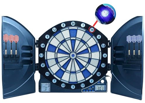 Best Sporting Dartscheibe elektronisch Cambridge I Dartscheibe elektronisch mit LED-Anzeigen I E-Dartscheibe mit 6 Dartpfeilen & 24 Ersatzspitzen I Dartboard Kabinett offizielle Turniermaße