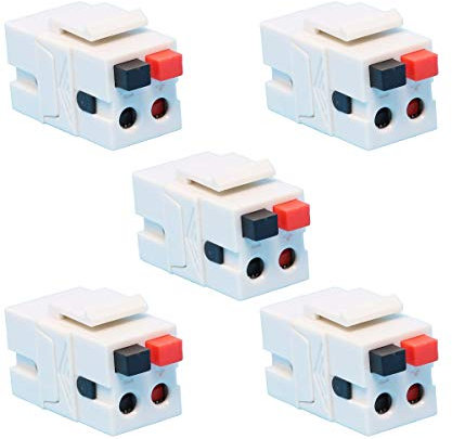 DIYTECH Lautsprecher-Keystone-Buchse, federbelastete Lautsprecherbuchse für Keystone-Wandplatte, Buchse auf Buchse, für Heimkino-Wandplatten, Weiß (5er-Pack)