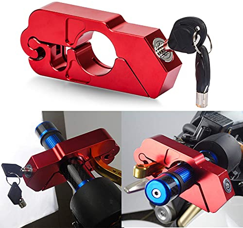 Motorrad Lenkerschloss Griff Drossel Bremsschloss, PSLER Sicherheitsschloss Universal Verwendet zur Motorräder Mopeds ATV Roller(Rot)