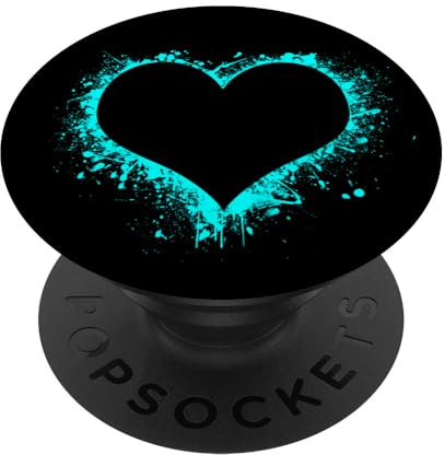 PopSocket PopGrip: Herz Heart Love Liebe Hertz Schwarz Türkis black turquoise Ausziehbarer Sockel und Griff für Handys/Tablets mit Tauschbarem Top