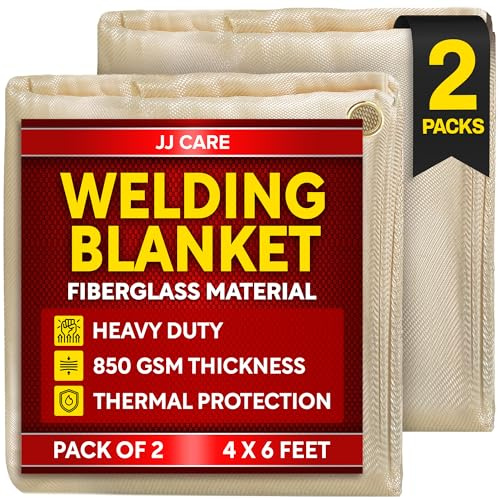 JJ CARE Welding Blanket - 2 Packs 4ft x 6ft Welding Mat - 850GSM Fiberglass Welding Blanket with Brass Grommets, Welders Blanket for Grill, Smoker Welding Blanket Heavy Duty, Welding Tarp & Shield