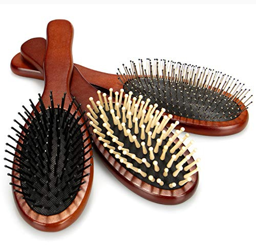 com-four® 3x Haarbürste Holz, Umweltfreundliche Bürste für Männer, Frauen | Kinder - Holz-Haarbürste mit verschiedenen Borsten [Auswahl variiert]
