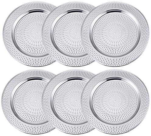 Insun Juego de 6 Bajoplatos Bandejas Redondas de Acero Inoxidable Bandejas de presentación para Pasteles o Buffet frío Plata 35cm Diámetro