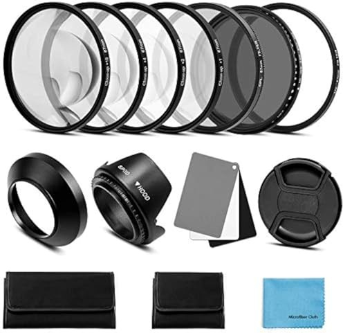 82mm Lens Filter Accessories Kit:UV CPL Adjustable ND Filter(ND2-ND400),Macro Close up Filter Set(+1,+2,+4,+10),Lens Hood,3 in 1 Grey Card for Canon Nikon Sony Pentax Olympus Fuji DSRL Camera