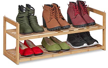 Relaxdays Schuhregal Bambus stapelbar, Schuhablage mit 2 Ebenen, bis 6 Paar Schuhe, Flur, HBT 29,5 x 72,5 x 27 cm, Natur