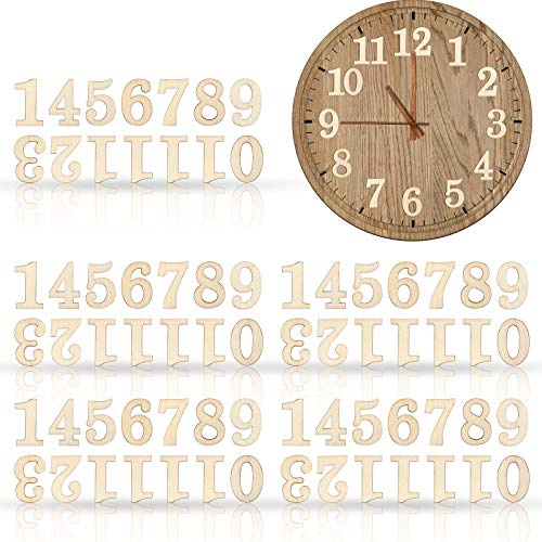 Jetec 75 Pezzi Numeri di Legno in 5 Set, Numeri dell'Orologio Arabo in Legno con Adesivo per Decorazione Orologio Fai da Te (Colore Originale)