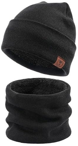 OZERO Winter Beanie Mütze,Thermo Strickmütze Laufmützen Wintermütze für Herren und Damen (DE/NL/SE/PL, Alphanumerisch, Einheitsgröße, Schwarz((Dünner Faden Set))