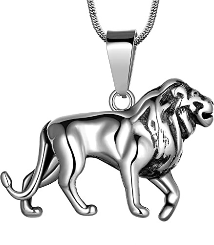 Hipunk 3D Animal Lion Leo Pendant Necklace - Zodiac Women Lion Necklace Constellation Horoscope Leo Pendant Birthday Gifts for Girls Stainless Steel Talisman Necklace for Men Jewelry SP0112G