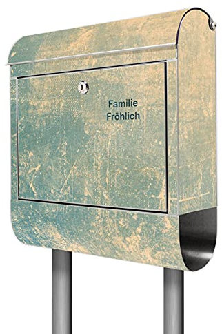 banjado® Briefkasten mit Standfuß personalisiert Motiv Patina Grün - Stand Briefkasten Edelstahl mit Zeitungsfach - Postbox/Postkasten A4 Einwurf inkl. Montagematerial & 2 Schlüssel