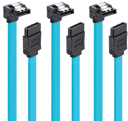 Herfair Cable S-ATA 3 de 50 cm SATA III Cable de datos 6 GBit/s Cable de conexión para HDD SSD - Clip de metal - 1 conector recto 1 conector tipo L de 90 ° (azul)
