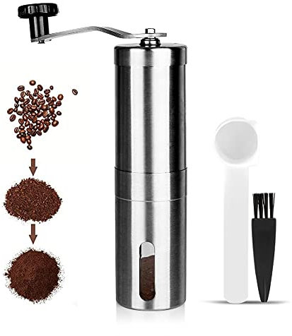 RECAFIMIL Manual Coffee Grinder Portable Coffee Bean Grinder with with Hand Crank Mill, Adjustable Bean Grind Size Coffee Grinder with Spoon, Ideal for Home Office and Travel