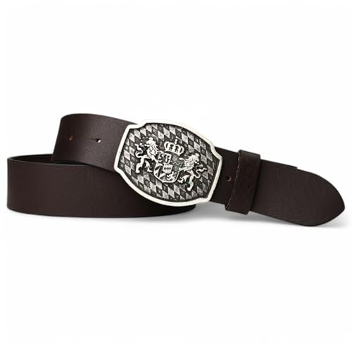 FRONHOFER Trachtengürtel 100% echtes Leder 4 cm Koppelschnalle bayerisches Wappen 7,5 x 5,5 cm Druckknopfsystem Wechselbare Schnalle Für Tracht Landhausmode Herren Made in Germany Regensburg