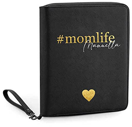 AWASG Organizer mit Namen personalisiert | Motiv Momlife | Familienorganizer Reisemappe Dokumententasche viele Fächer Reisepass Karten Unterlagen Impfpass (schwarz)