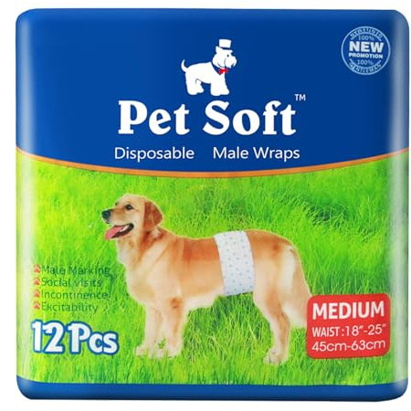 Pet Soft Hundewindeln für Rüden, Einweg-Windel für Rüden, Super Saugfähig Rüdenwindeln mit Auslaufsicher (M 12stück)