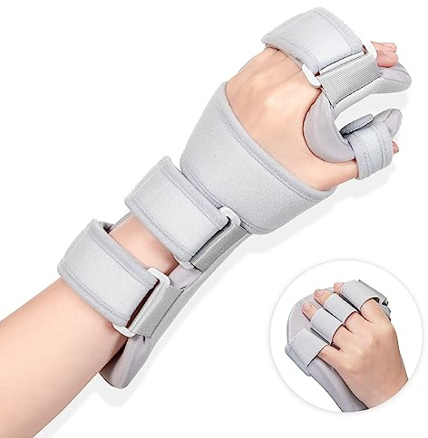 Fanwer Schlaganfall-Ruhende-Handgelenkbandage - Nachtimmobilisierende Handgelenk-Finger-Schiene für Beugekontrakturen, Funktionaler 5-Finger-Stabilisator-Umwickler (Links, Klein)