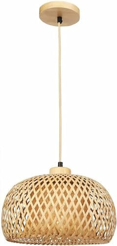 FRIDEKO HOME Pendelleuchte Rattan Natürlicher Bambus Hängelampe Esstisch mit E27 Fassung,Boho Lampe Deckenlampe Korb Lampenschirm Rattan für Schlafzimmer Wohnzimmer Flur Küche