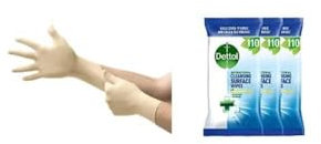 Ansell MicroFlex 63-864 Disposable Latex Gloves, Textured Fingertips, White, Size XL (100 Gloves) & Dettol Antibacterial Surface Cleaning Disinfectant Wipes, Multipack, 110 Count, Pack of 3
