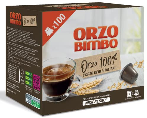 ORZO BIMBO ORZO BOX 100 capsule, Capsule compatibili Nespresso, Naturalmente senza caffeina, Con solo orzo, Per la colazione e le pause