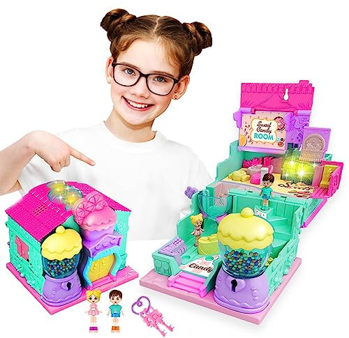 sobebear Kids Sweet & Candy Shop Toy with Light & Music, Portable Mini Dollhouse with Cute Shop Accessories Role Play Game Set for Kids 3+ Years