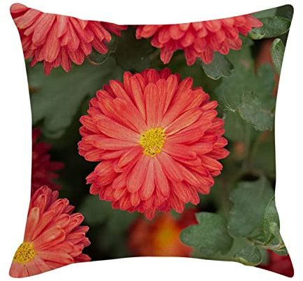 Lieson Kissenbezug 45x45, Kissenhülle Leinen Chrysantheme Muster Sofakissen Dekokissen Kissenbezüge für Sofa Gartenbett Couch Kissen, Orange Rot Grün