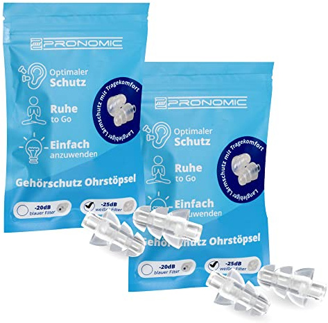 Pronomic E25 Gehörschutz Ohrstöpsel 25dB 2x Set - Gehörschutz im Tannenbaum-Design - Weißer Filter mit 25 dB Dämpfung - Medium-Größe - Aus weichem Silikon - Inhalt: 2x 2 Stück