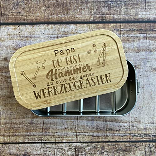 Brotdose Papa Werkzeug personalisiertes Geschenk Geburtstag Bambus