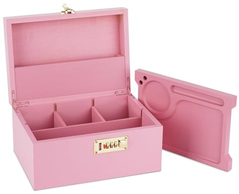 OZCHIN Large Bamboo Box with Combination Lock Decorative box for Home Great Gifts for Men Women Storage Lockbox with Tray - Pink