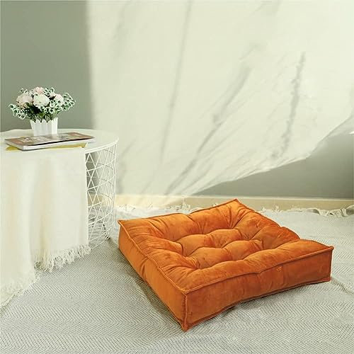 GREATOYAR Cojín Suelo Cuadrado de Terciopelo para Exteriores e Interiores, Meditación, Sillas, Bancos, Palets, 58x58x10cm, Naranja