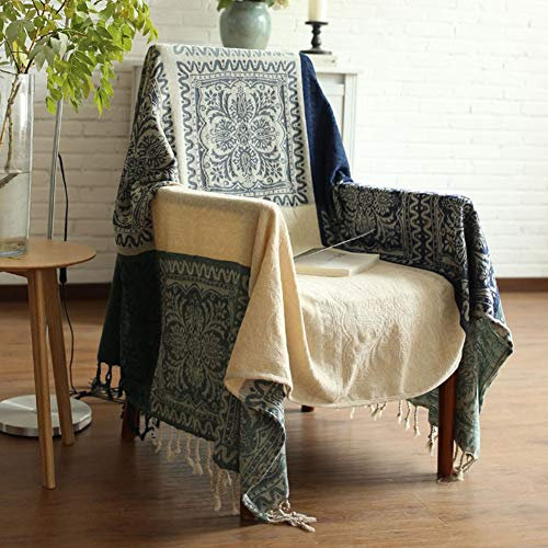 V-intage Patchwork-Quasten-Sofaüberwurf, Überwurf, Decken, kompatibel mit Couch, Bett, buntes Stammesmuster, dekorativer Sofa-Schonbezug, Schonbezug, weicher Stuhlbezug (rot, 221 x 249,9 cm), komplet
