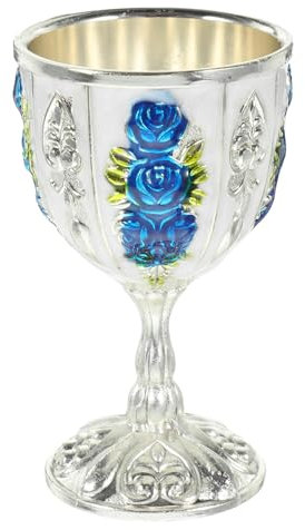TOVINANNA Coupe à Vin Vintage Anti-Chute en Métal Argenté Motif Bleu, Petit Gobelet Réutilisable pour Boissons, Décor Maison Et Usage Quotidien