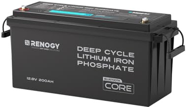 Renogy 200Ah 12V LiFePO4 Battery, Lithium Iron Phosphate Leisure Battery with 5000+ Deep Cycles, Bluetooth, IP 65 200A BMS and Low-Tem Cut off Protection, Support 4S4P Connection for Off Grid System