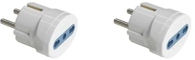 2 Pezzi Adattatore Schuko 16A a Presa Bipasso Italiana 10A/16A 2P+T, Colore Bianco, Adattatore Viaggio e Casa Tipo F, Presa Elettrica Compatta 250V fino a 1500W