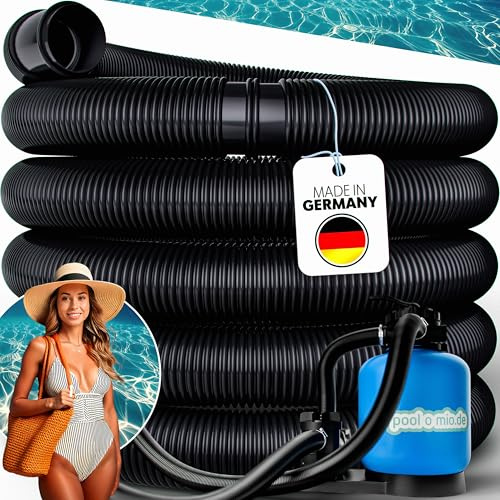 poolomio® Poolschlauch 32mm / 9m Schwarz | Flexibler Solarschlauch für Poolpumpe, Poolheizung & Solarmatte | Druckstabiler 1 1/4 Zoll Pumpenschlauch UV-Beständig | Saugschlauch Made in Germany