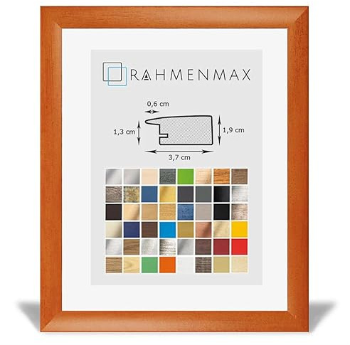 RahmenMax® Toskana Bilderrahmen Holz 80x120 cm zum Aufhängen/Bilderrahmen Maßanfertigung möglich/MDF Posterrahmen/Bilder Rahmen in Orange gewischt mit Acrylglas/Puzzle Rahmen (BIG)