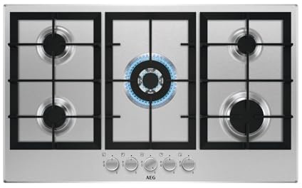 AEG 3000 Series 90cm 5 Burner Gas Hob with Wok Burner - Stainless Steel