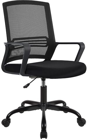 T-THREE. Adjustable office chair, ergonomic swivel seat, executive and computer chair with lumbar support, height adjustment, 360° rotation, mesh backrest for home office(BLACK)