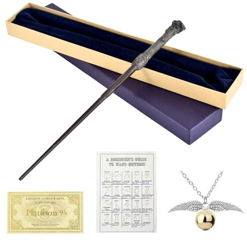 Lotvic Zauberstab HPotter, 37CM Luxus Zauberstab mit Stahlkern | Elderstab Harry aus Harz mit Zauberspruch-Karte, Halskette und Stationsticket, Zauberstäbe HPotter für Spielzeug Cosplay