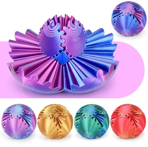 Gear Ball 3D Printed Cube Fidget Toy,Gear Sphere Fidget Toys,Sensory Toys for Stress and Anxiety Relief, Desk Toy Fidget Spinners,Stocking Stuffers for Adults & Kids Gift(Purple Blue, 3.1 Inch)