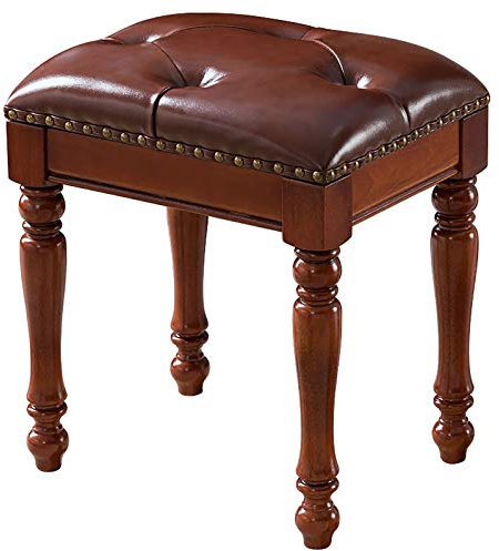 KIUYDHGD Klavierbank aus Leder, Vintage-Klavierhocker, Klavierbank mit Beinen aus Massivholz, Schminkhocker mit gepolstertem Sitz, PU-Leder, Braun/Blau