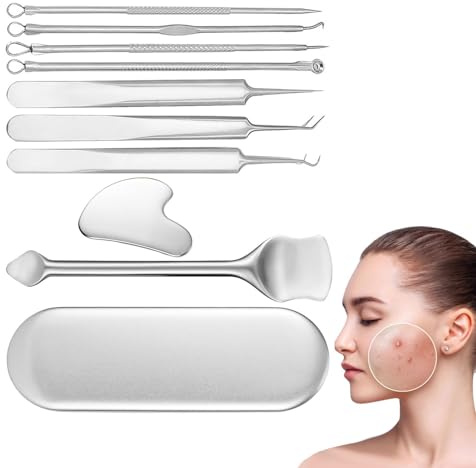 ccuzs Herramientas de Extracción para Estéticos, Extractor de comedones - Kit de herramientas para popper espinillas - Kit de herramientas de acero inoxidable, estuche portátil incluido para comedones