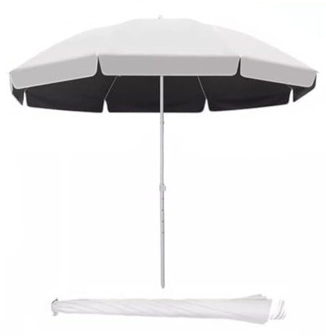 2,1 m/2,4 m/2,6 m runder Terrassenschirm mit UPF 50+ Sonnenschutz, Outdoor-Markt-Tischschirm mit Stahlstange, tragbarer Strandschirm mit Tragetasche für Pool, Hinterhof, Garten und Deck, grau,