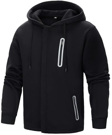 Wirltte Hoodies for Men Casual Long Sleeve Mens Zip up Hoodie Hooded Fleece Sweatshirts with Pocket Black 2XL