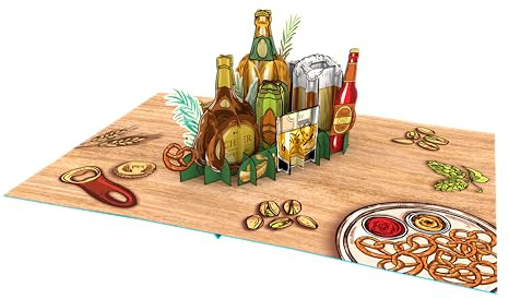 ASVP Shop 3D-Karte für Bierliebhaber – Pop-Up mit Bierflaschen und Brezeln – perfekt für Geburtstage, Vatertag und Feiern