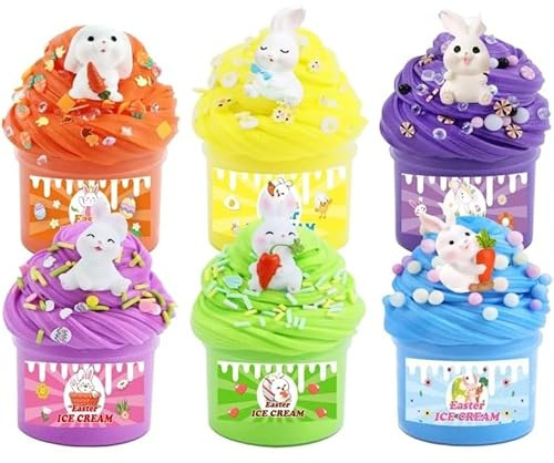 Slime party present barn födelsedag, 6 stycken fyllda påskägg med slem och påskhare, fest små presenter ge bort antistress leksak påskkorgfyllare påskgåva för barn
