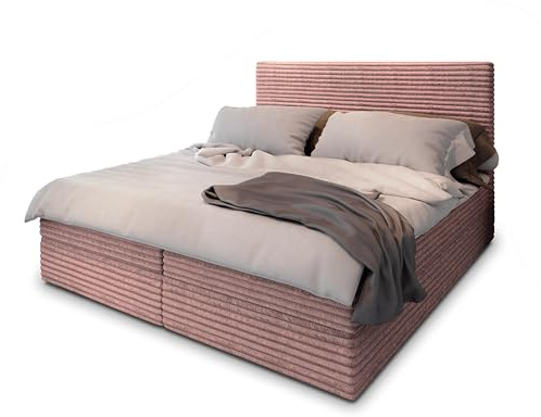 Masseno Boxspringbett PISA 140x200 cm Komplett-Set mit Matratze und Topper, Polsterbett mit Zwei Bettkästen -Rosa, TILIA 62