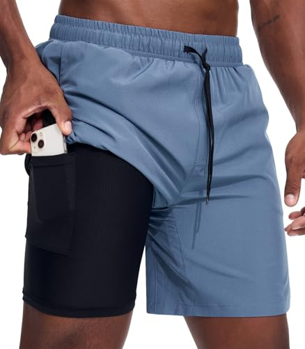 Danfiki Löparshorts för män, gymshorts med fickor, lättviktig, innerventilerande, snabbtorkande, Koboltblå, S