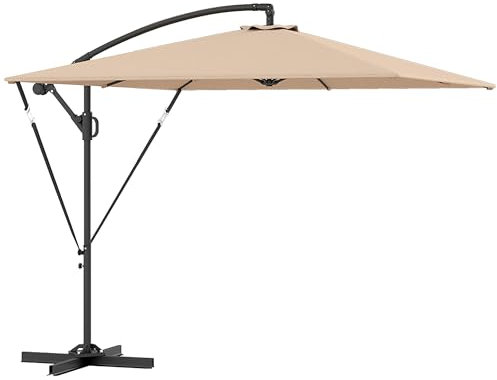 Outsunny Ampelschirm Ø260 cm Sonnenschirm mit UV-Schutz 50+ wasserabweisend Kurbelschirm mit Ständer, Abdeckung, Kurbel, Windsicherung, Marktschirm kippbar Gartenschirm für Balkon Terrasse Khaki