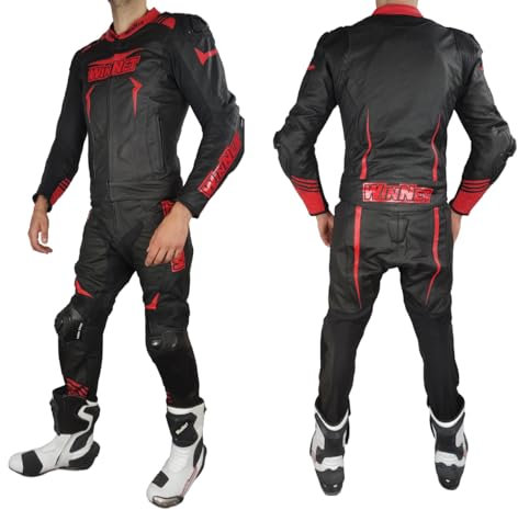 WinNet Tuta divisibile di pelle da moto giacca e pantaloni separabili in 2 pezzi motociclista corsa (ROSSO, L)